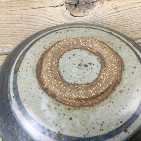 Vintage Studio Pottery LOVE Shallow Bowl Blue & Beige Handcrafted Typography Art - Picture 5 of 8